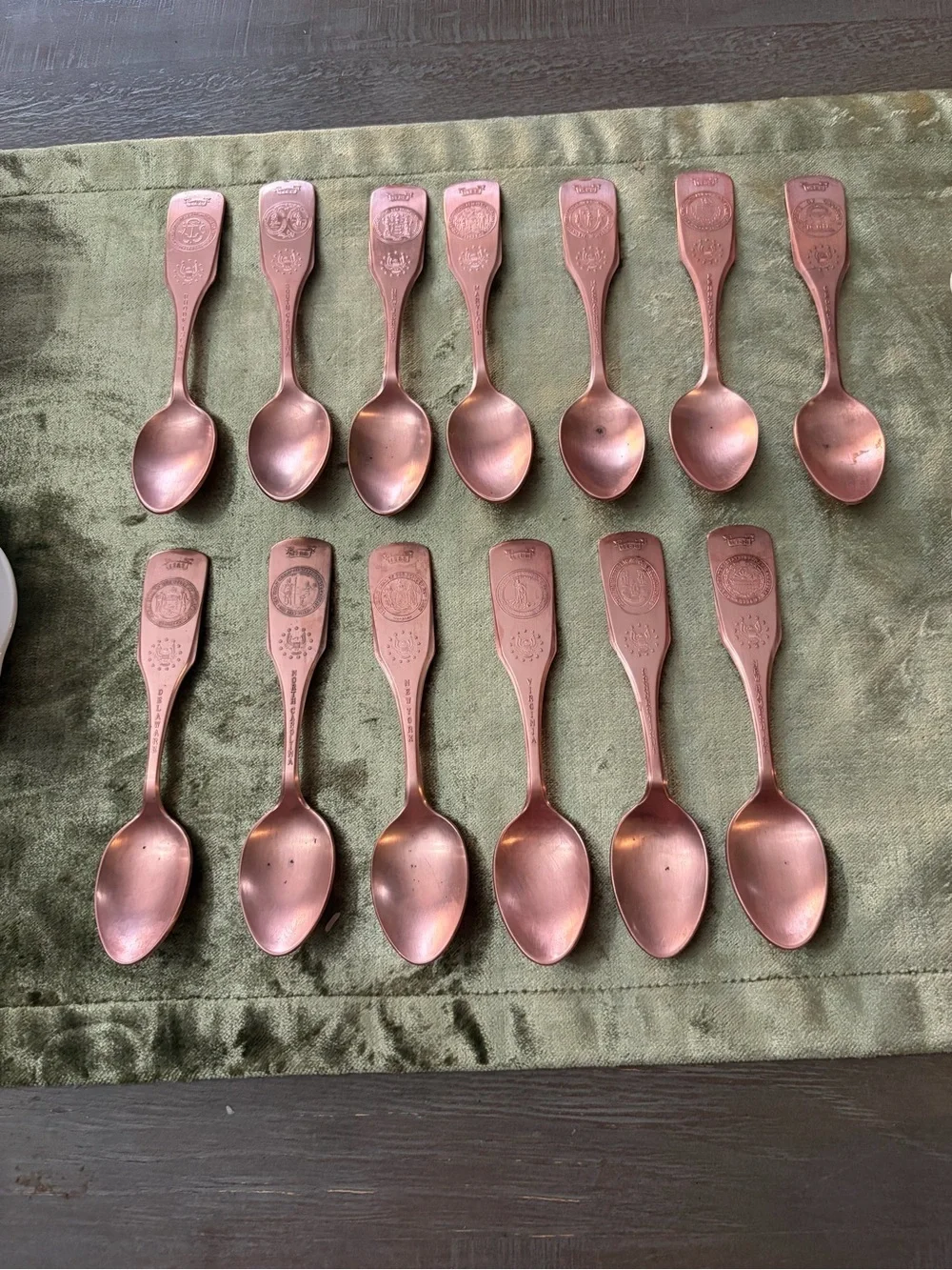 Vintage-13 Spoons United Silver Co.-Copper plated -vintage wall holder